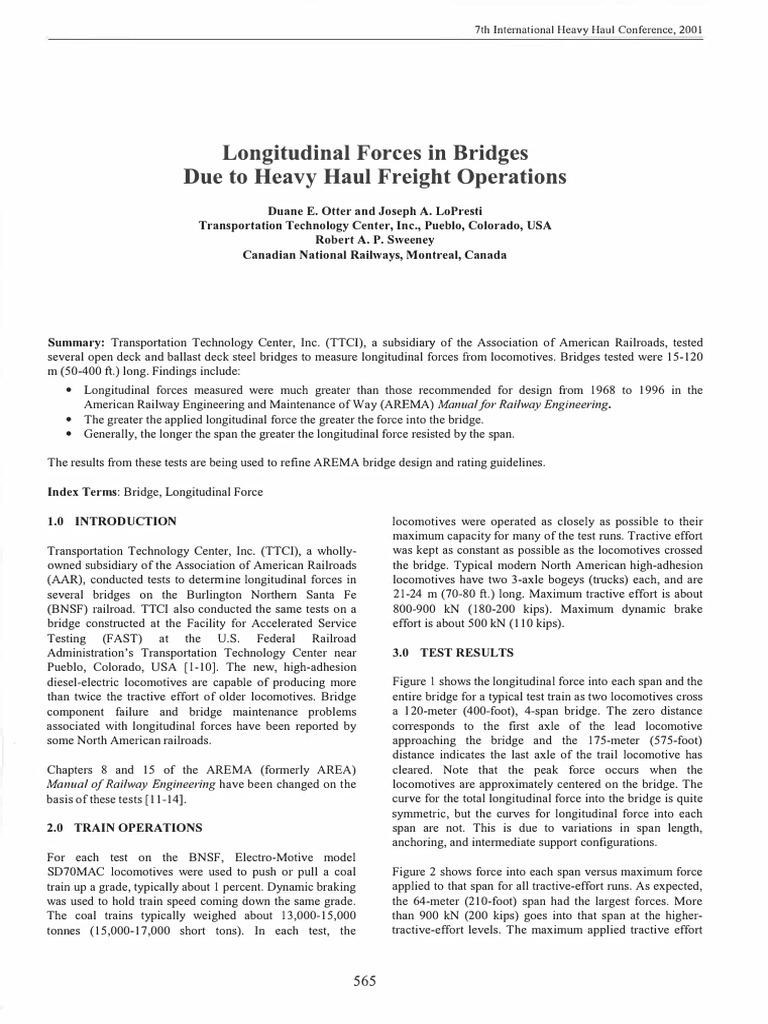 Longitudinal Forces in Heavy Haul Bridges | PDF | Rail Transport ...