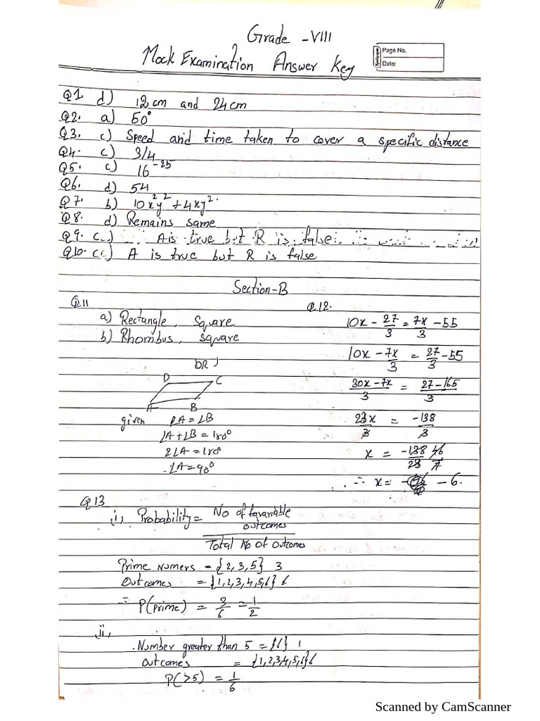 Answer Key Mock Grade 8 | PDF