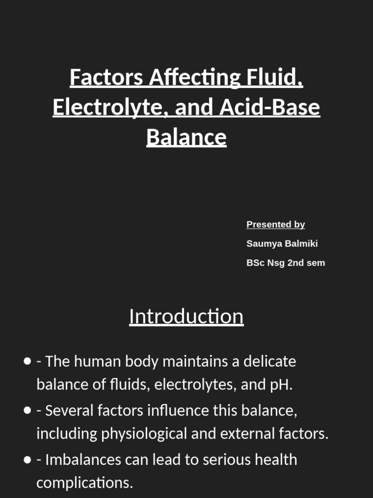 Factors Influencing Fluid and Electrolyte Balance | PDF | Electrolyte ...