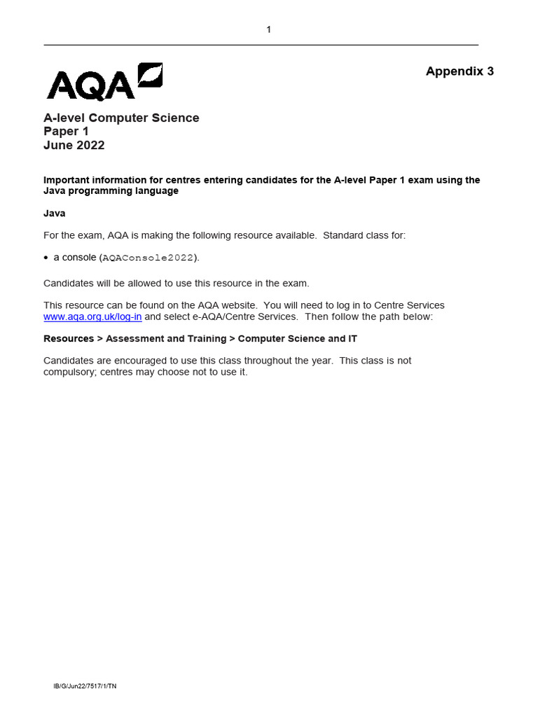 AQA A-level Java Exam Resources | PDF