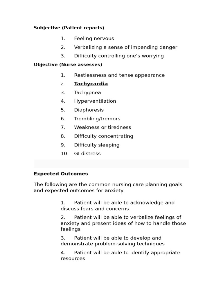 Nursing Care Plans for Anxiety Management | PDF | Anxiety | Pain