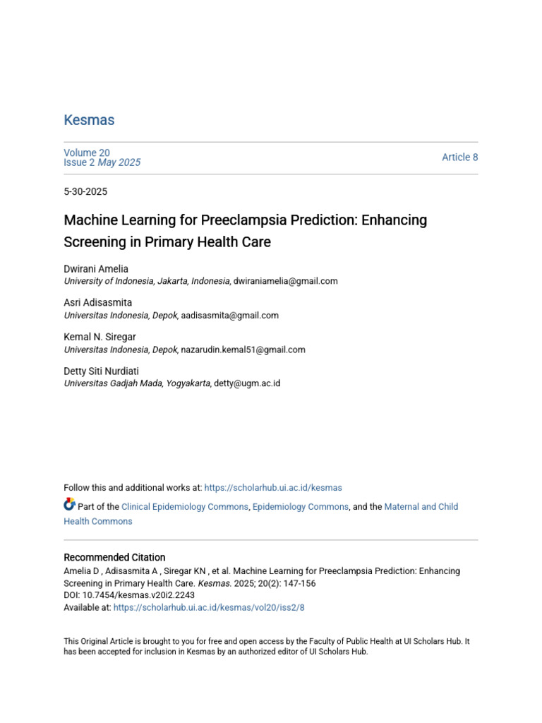 Machine Learning for Preeclampsia Screening | PDF | Maternal Health ...