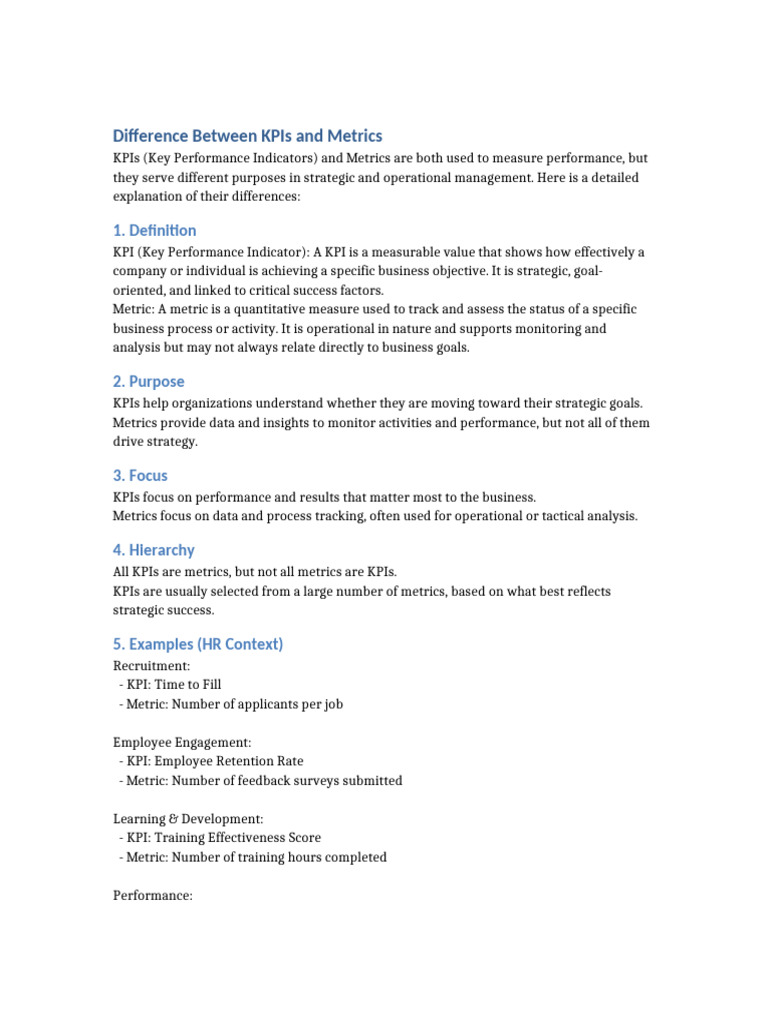 KPIs vs Metrics: Key Differences Explained | PDF