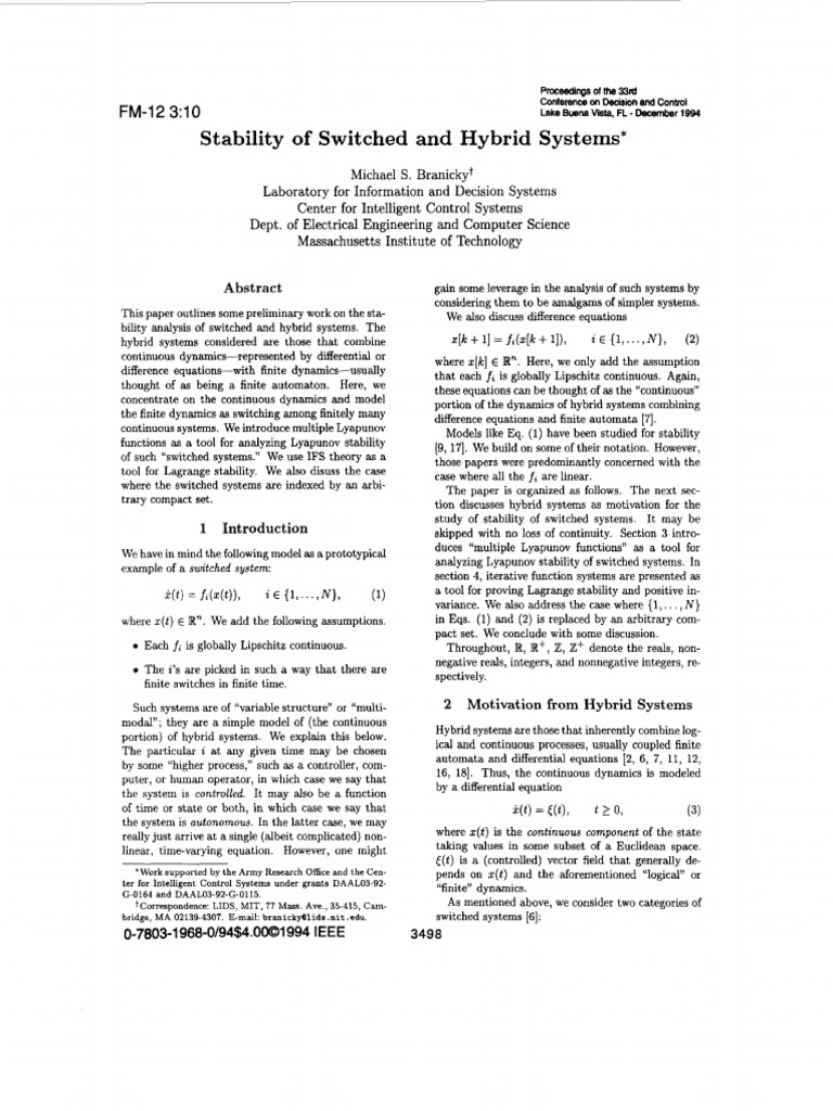 Stability Analysis of Hybrid Systems | PDF | Dynamical System | Sequence