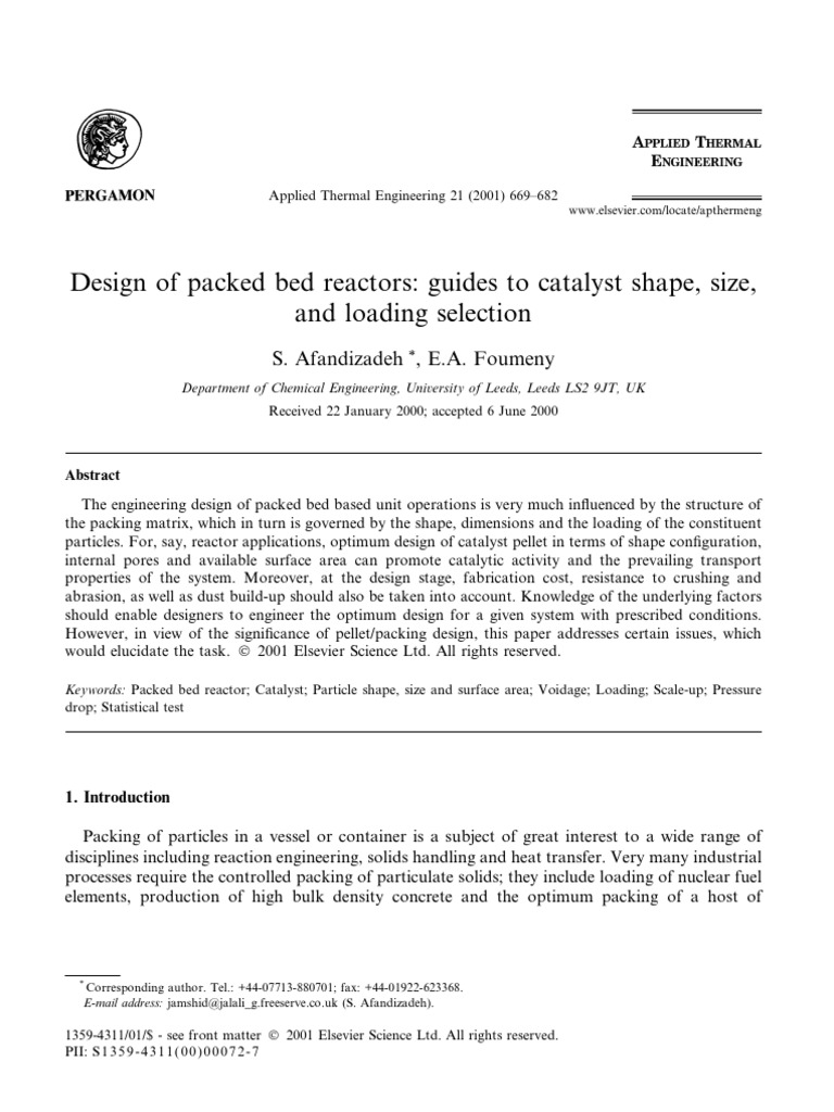 Design of Packed Bed Reactor Catalyst Based On Shape, Size | PDF | P ...