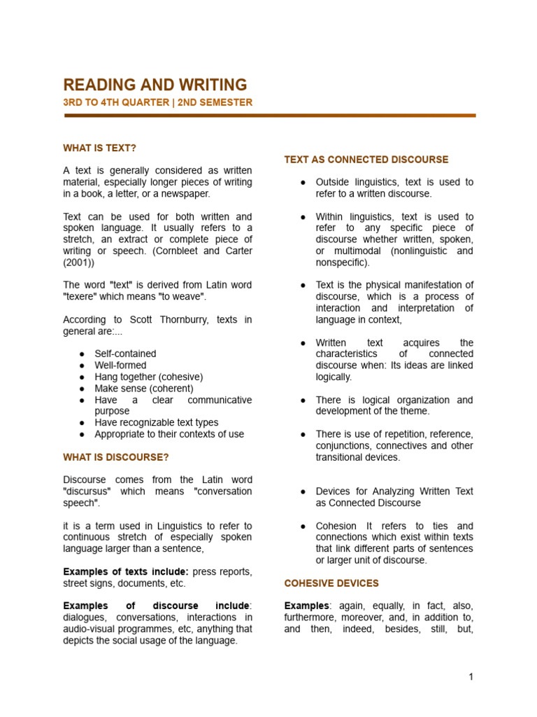 Understanding Text and Discourse Concepts | PDF | Intertextuality ...