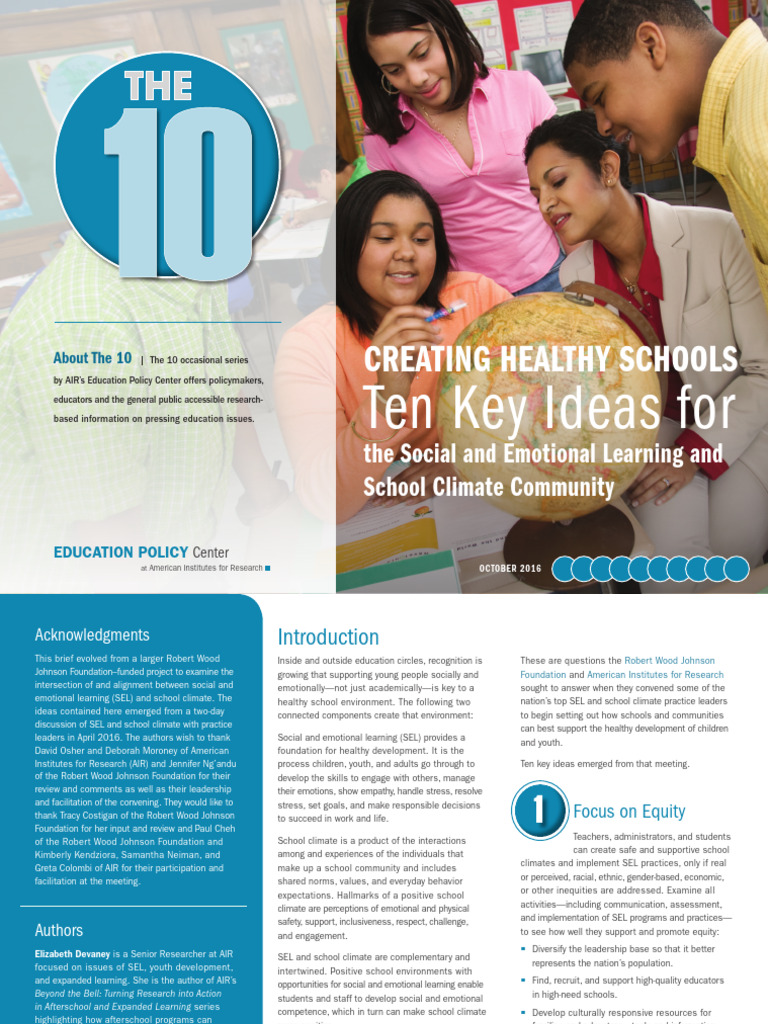 Ten Key Ideas For Social Emotional Learning School Climate Occtober ...