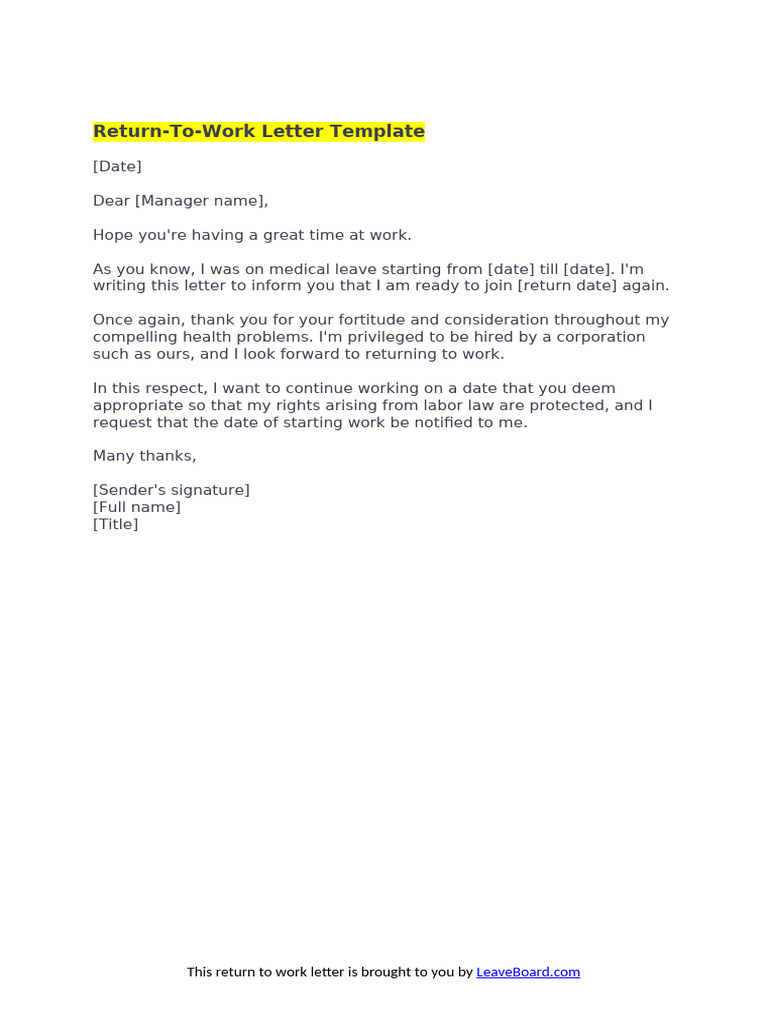 Return-to-Work Letter Template | PDF