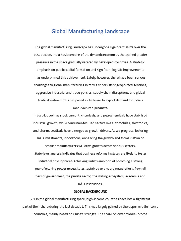 Global Manufacturing Landscape Pdf Research And Development Economies