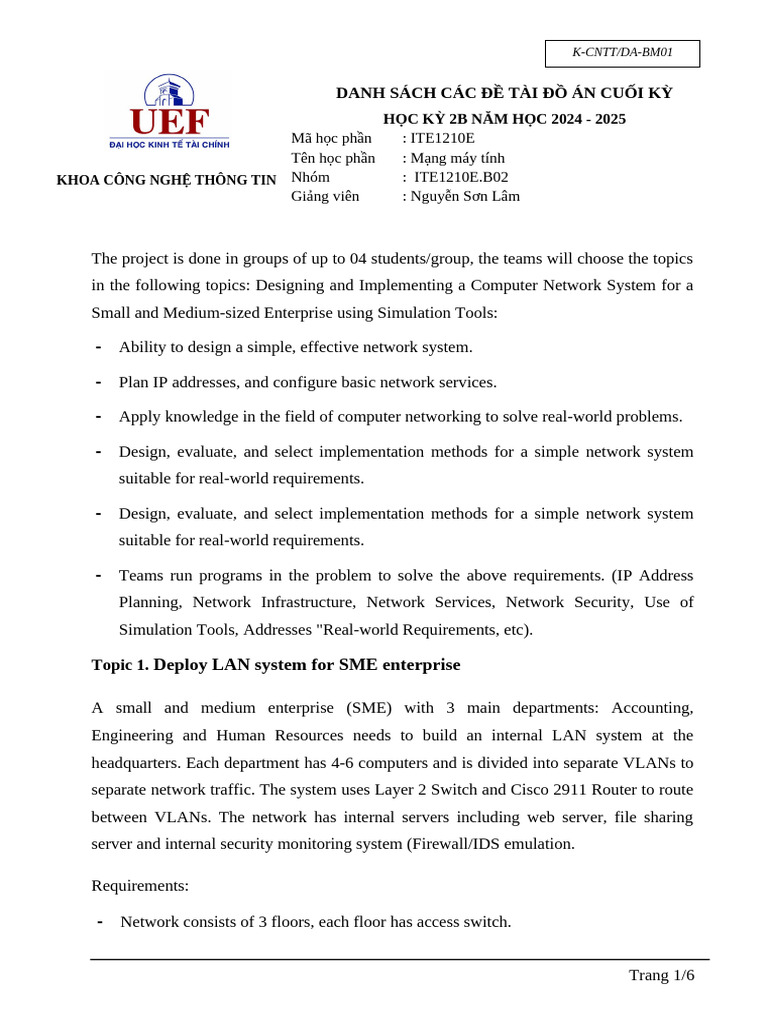 Final Project Topics for ITE1210E | PDF | Computer Network | Routing
