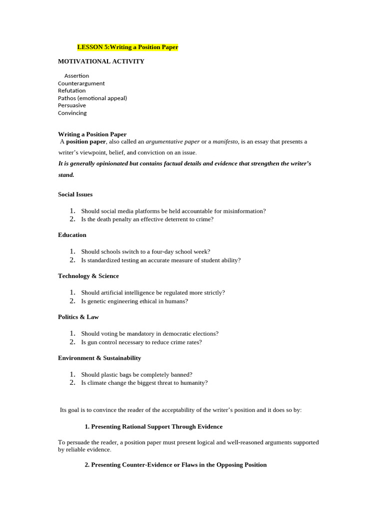 Writing an Effective Position Paper | PDF | Argument | Evidence