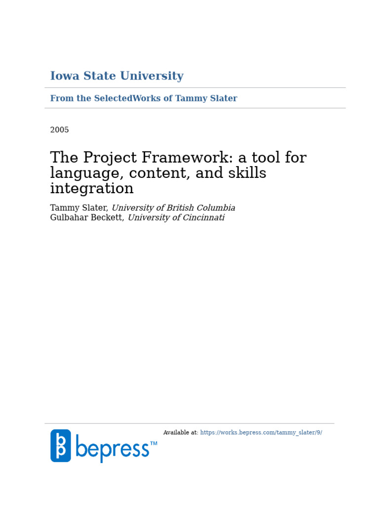 Project Framework for ESL Learning Integration | PDF | English As A ...