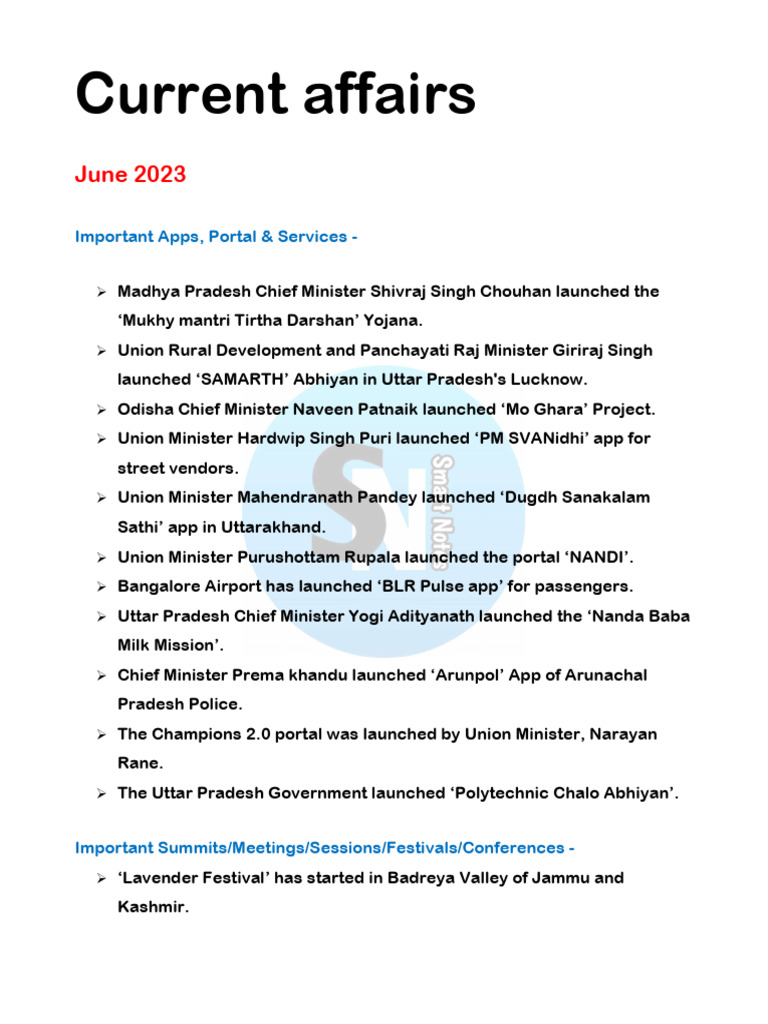 Current Affairs June 2023 | PDF