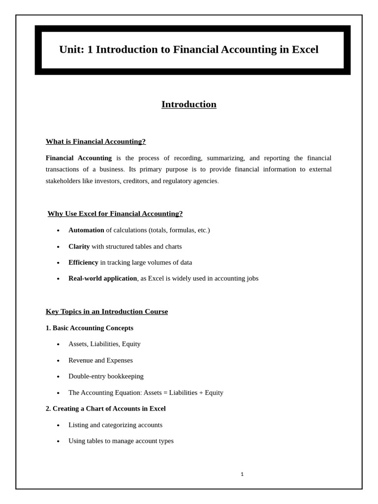 Financial Accounting Basics in Excel | PDF | Debits And Credits ...