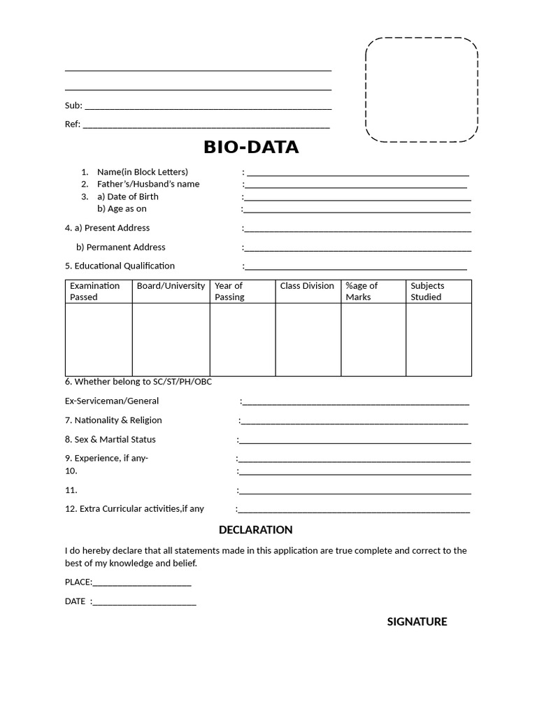 Bio-Data Form Template | PDF