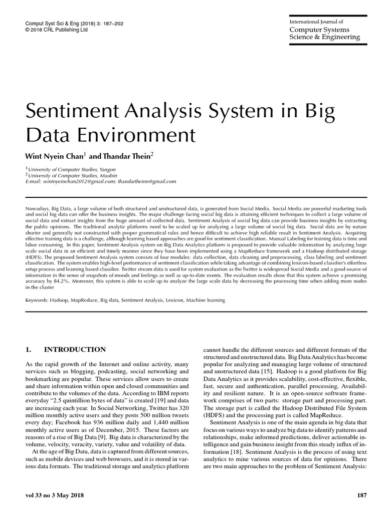 Sentiment Analysis in Big Data Systems | PDF | Apache Hadoop | Apache Spark