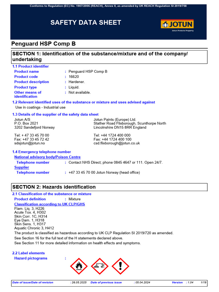 Penguard HSP Comp B Safety Data Sheet | PDF | Formaldehyde | Safety