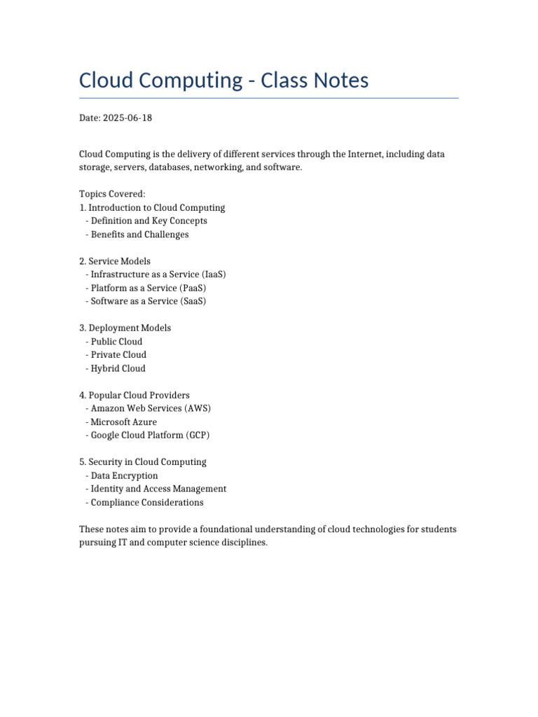 Cloud Computing Class Notes | PDF