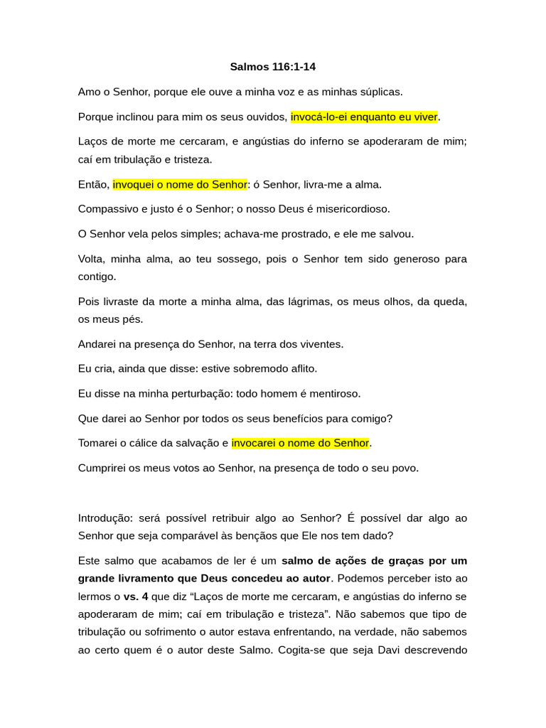 Salmos 116 | PDF | Deus | Amor