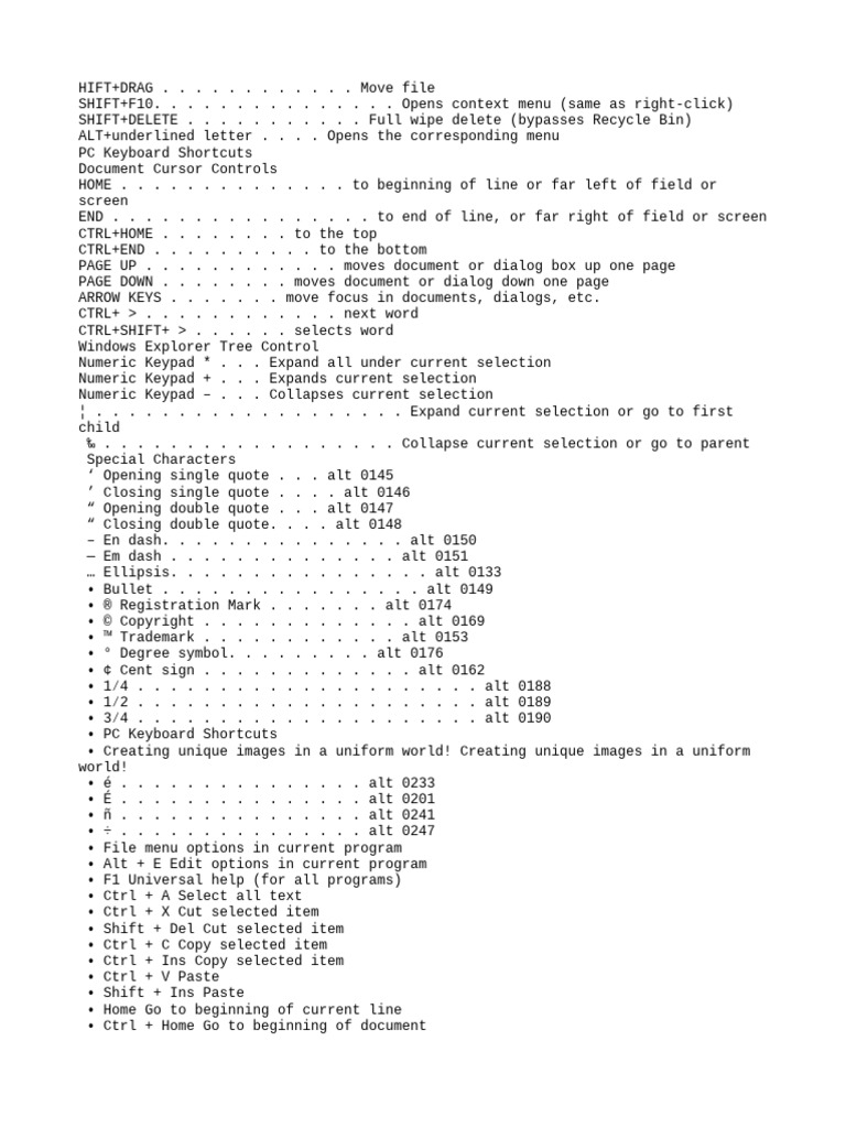 Essential PC Keyboard Shortcuts | PDF | Computing | Operating System ...