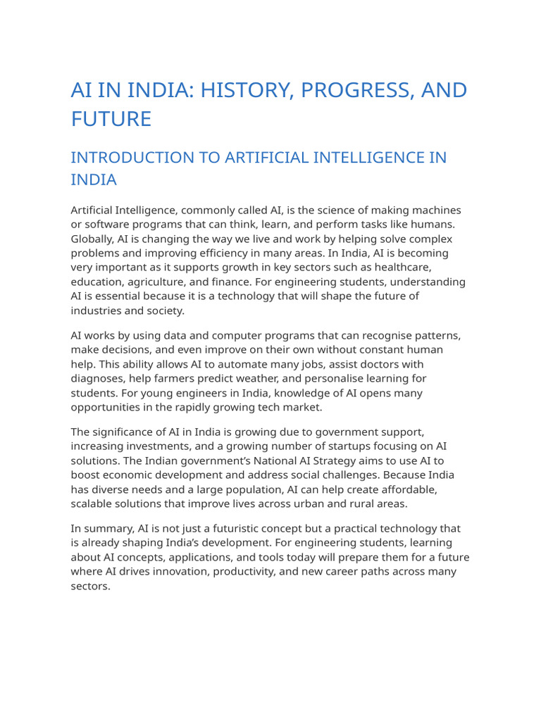 AI in India - Review & Progress | PDF | Artificial Intelligence ...