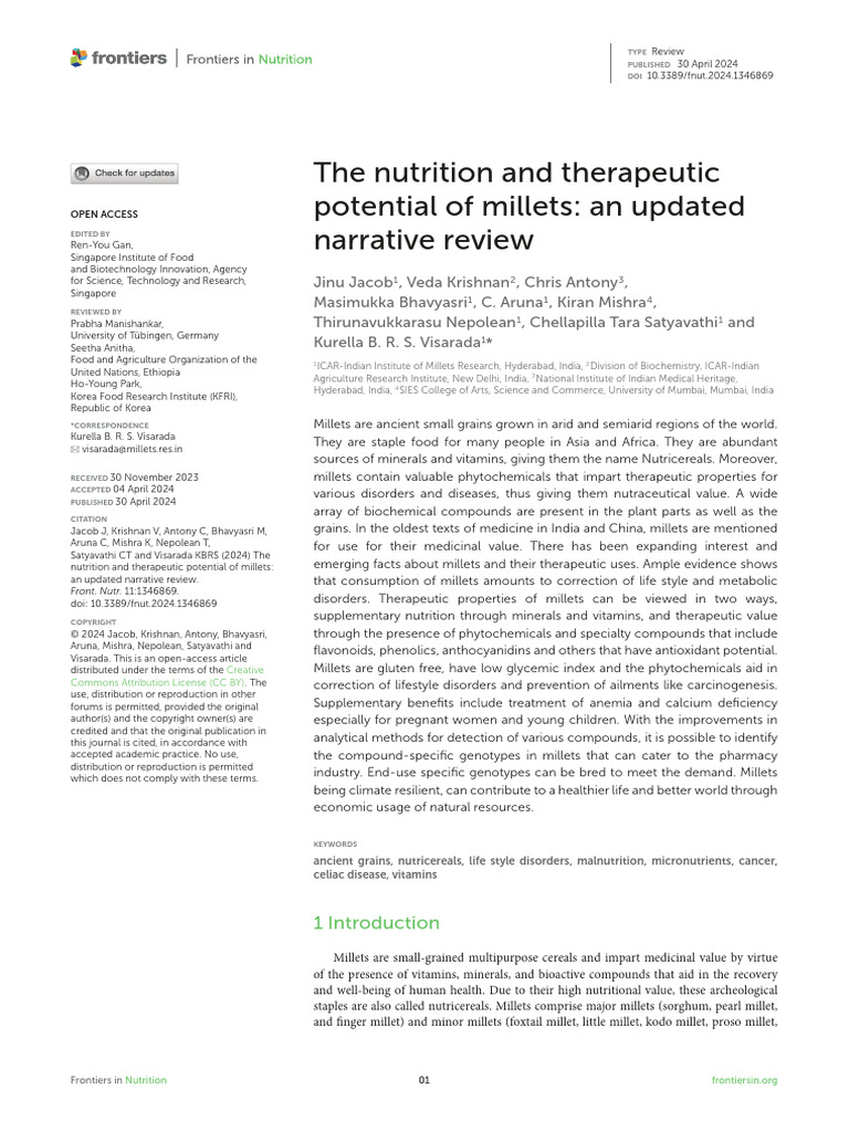 Millets: Nutrition and Health Benefits | PDF | Cereals | Dietary Fiber