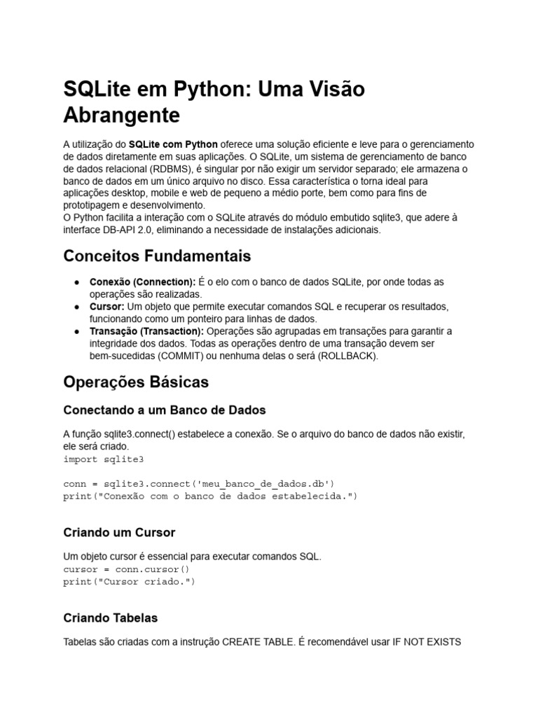 Comandos SQLite em Python | PDF | Python (linguagem de programação ...