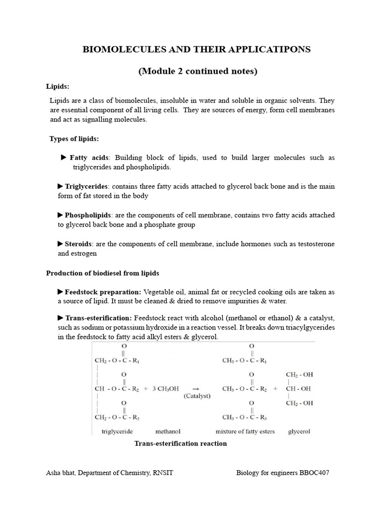 Bio Module 2 Notes Part 2-1 | PDF | Lipid | Biosensor