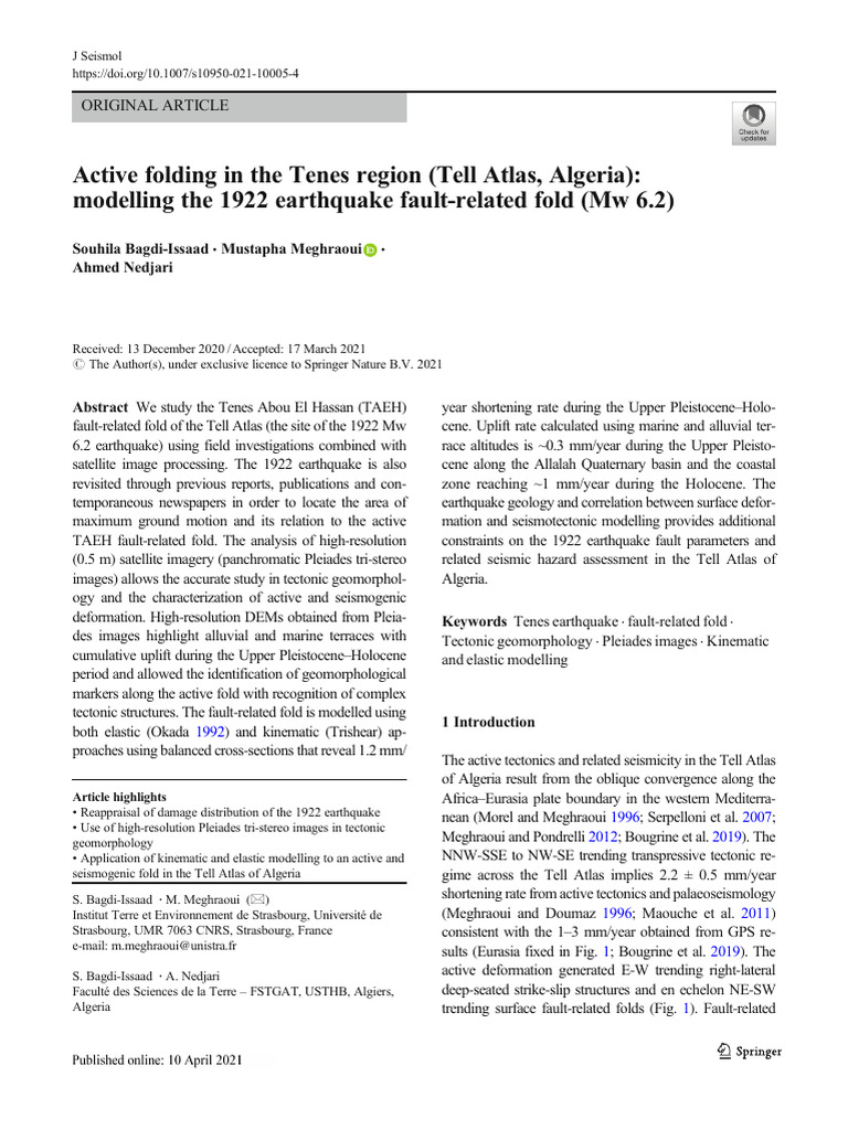 Tenes Region Earthquake Fault Analysis | PDF | Fault (Geology ...