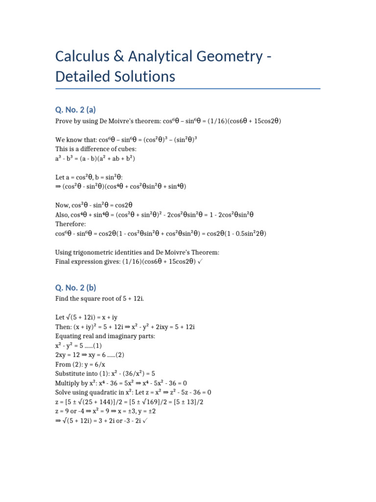 Calculus Solutions GCUF | PDF | Abstract Algebra | Mathematical Analysis