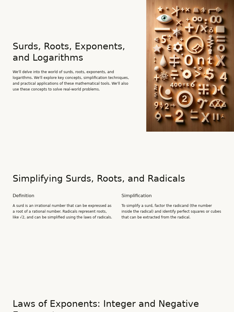 Surds Roots Exponents and Logarithms | PDF | Exponentiation | Logarithm