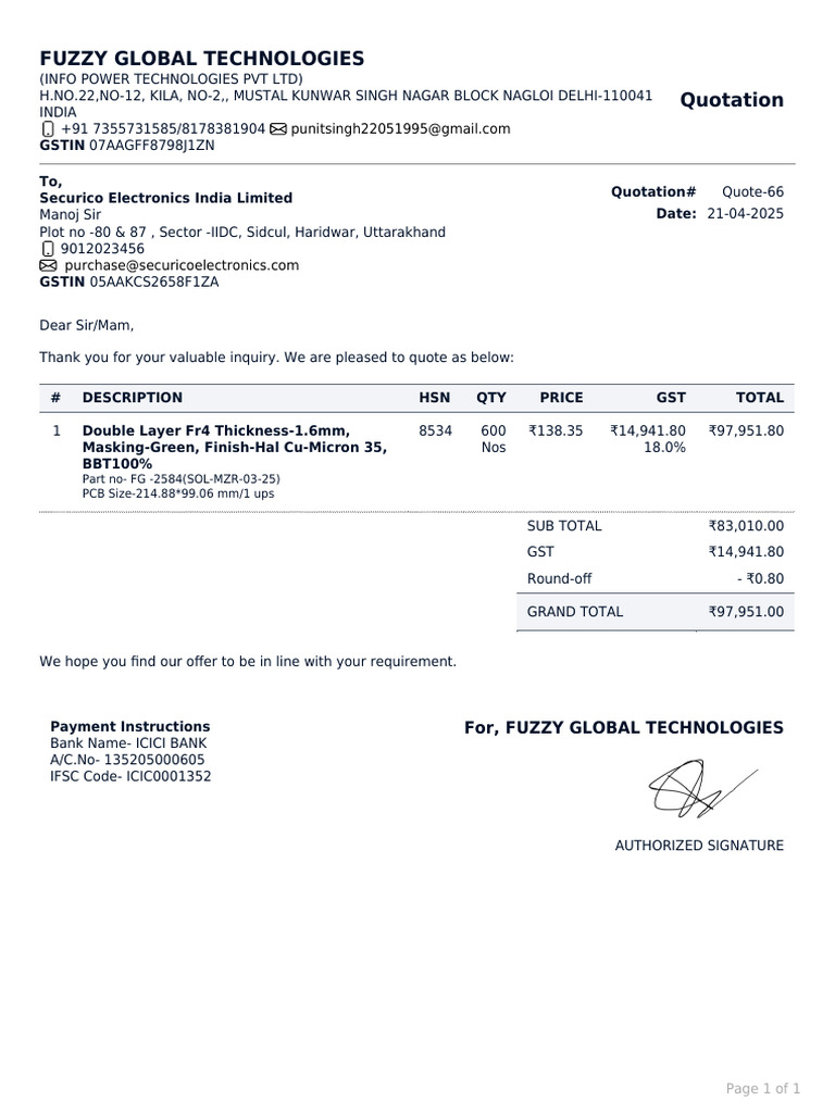 Quotation for Securico Electronics | PDF