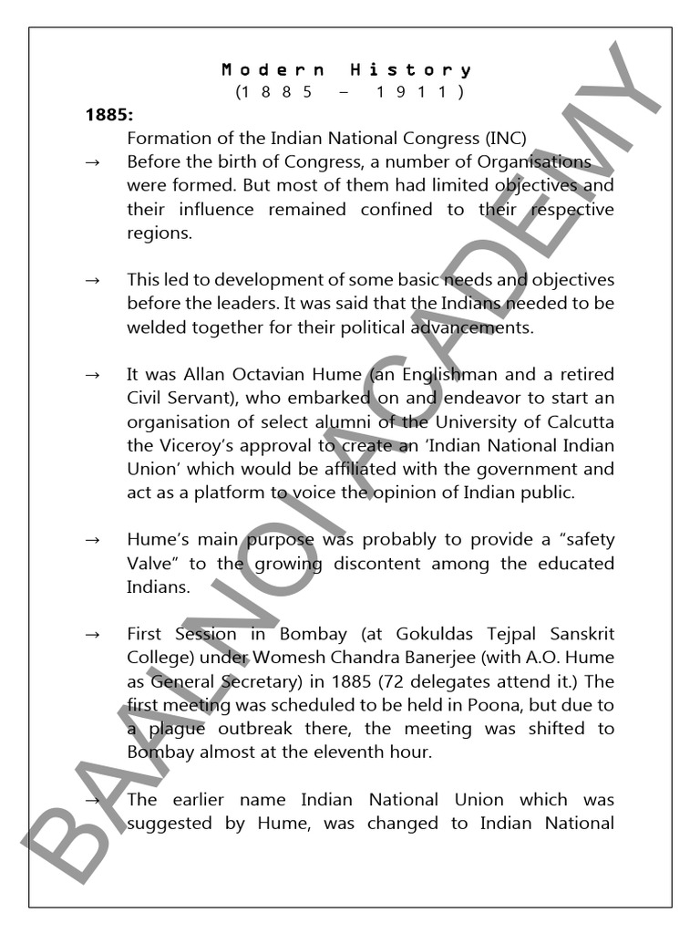 Modern History 1885 To 1911 | PDF | British Raj | Indian Independence ...