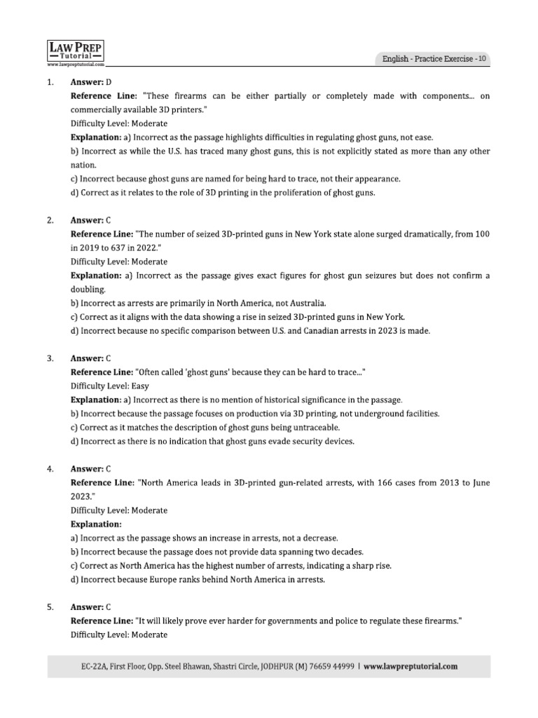 English Part-10 Practice Exercise - Answer Key | PDF