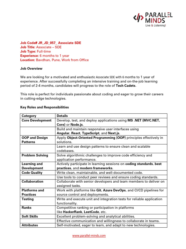 JR JD 057 Associate SDE | PDF | Computer Programming | Systems Engineering