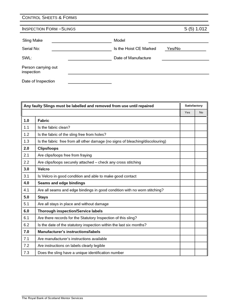 Sling Inspection Checklist | PDF