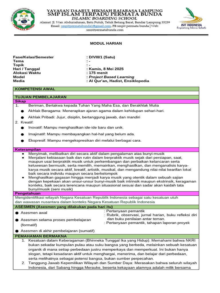 Modul Pembelajaran SMPIT Permata Bunda | PDF