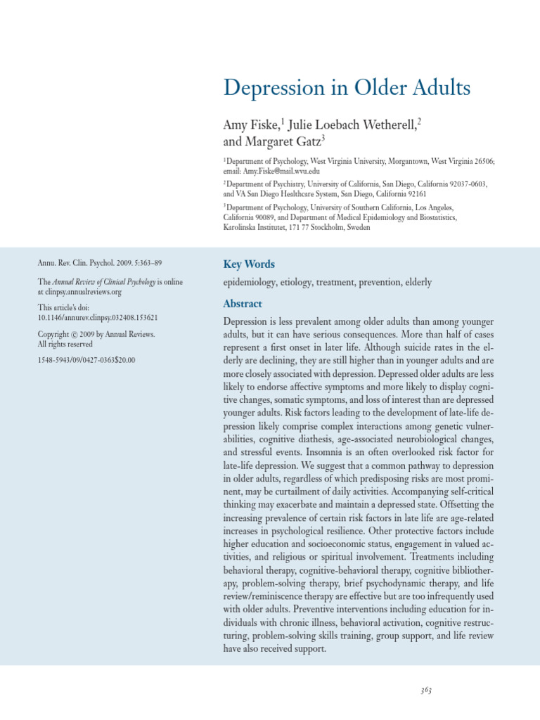 Depression in Older Adults | PDF | Major Depressive Disorder | Mental ...