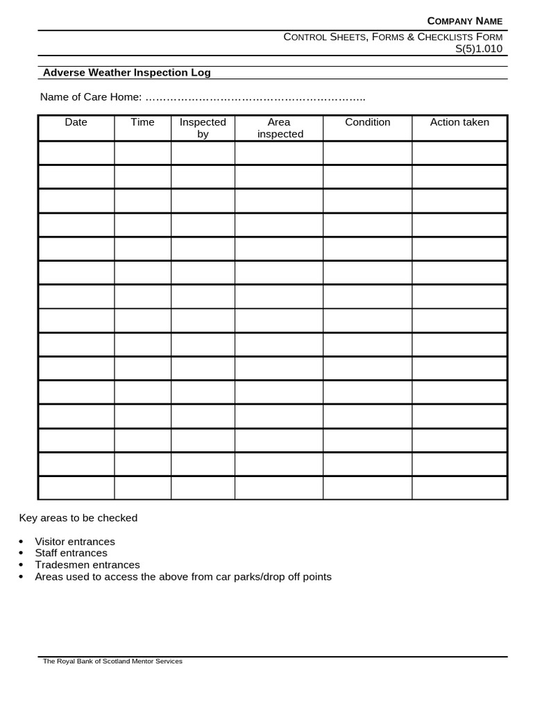 Adverse Weather Inspection Log Template | PDF