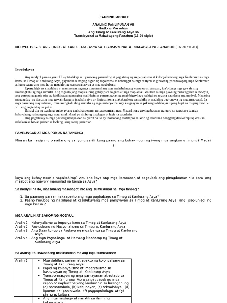 AP GR 8 Q3 (Teaching Guide 3) Doc | PDF