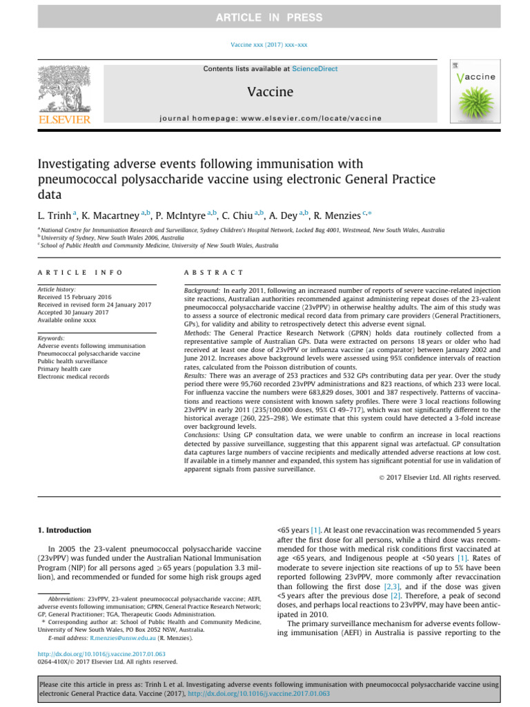 Adverse Events Post Pneumococcal Vaccine | PDF | Vaccines | General ...
