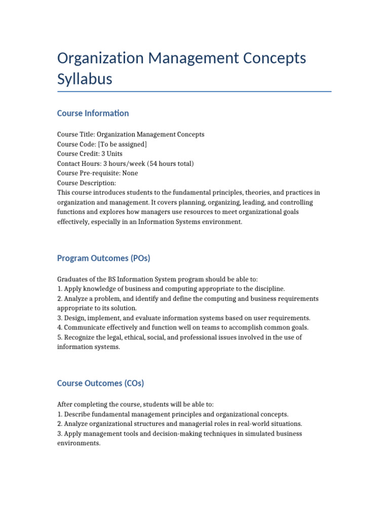 Organization Management Concepts Syllabus | PDF | Information System ...