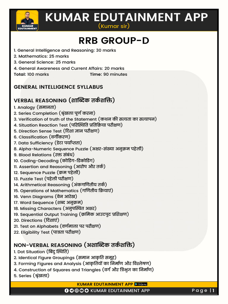 Kumar Edutainment App Kumar Edutainment App: RRB Group-D | PDF