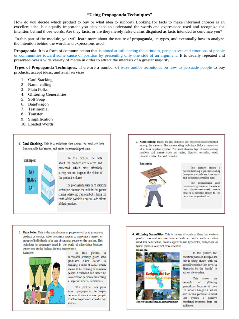 Propaganda Techniques Handouts | PDF
