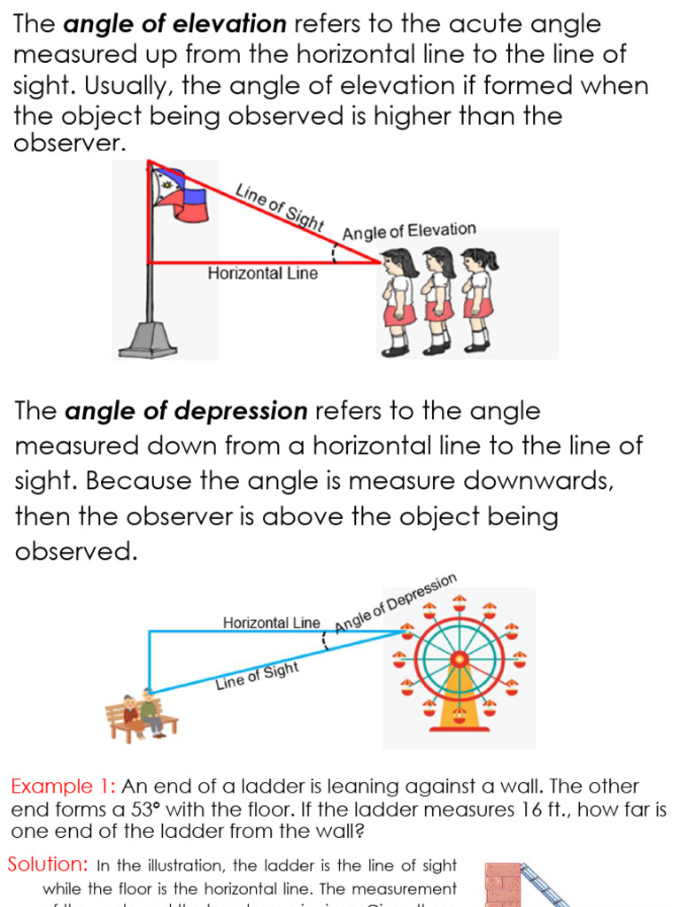 Angles of Elevation and Depression Explained | PDF | Geometric ...
