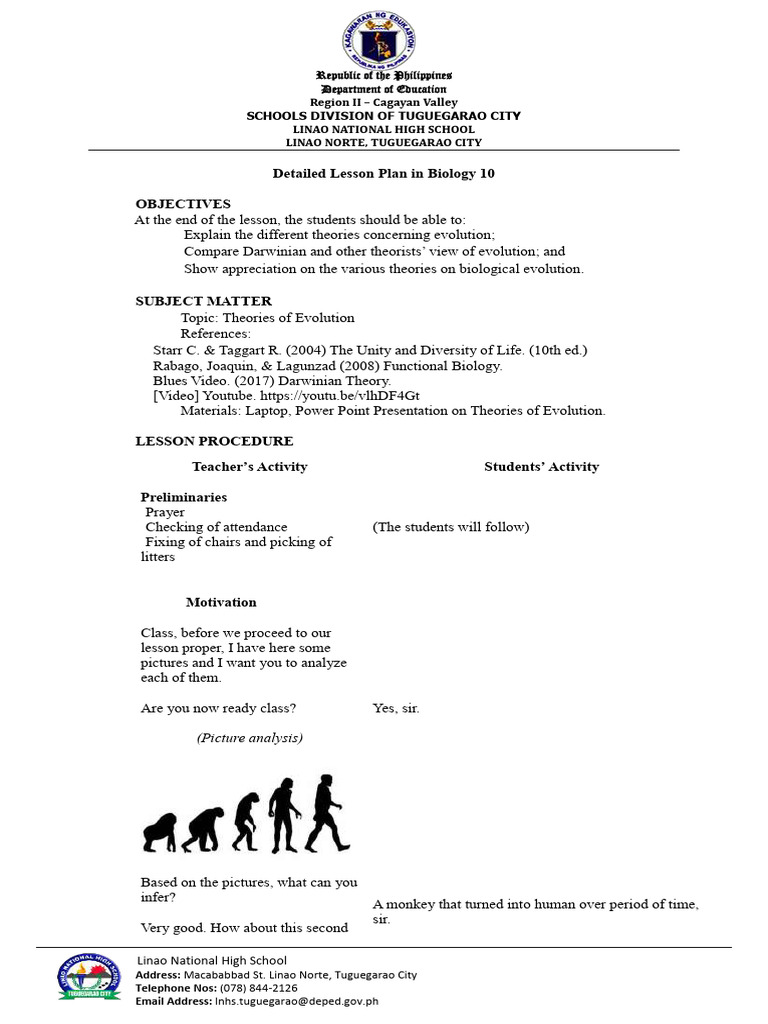 Biology 10 Lesson Plan: Evolution Theories | PDF | Natural Selection ...