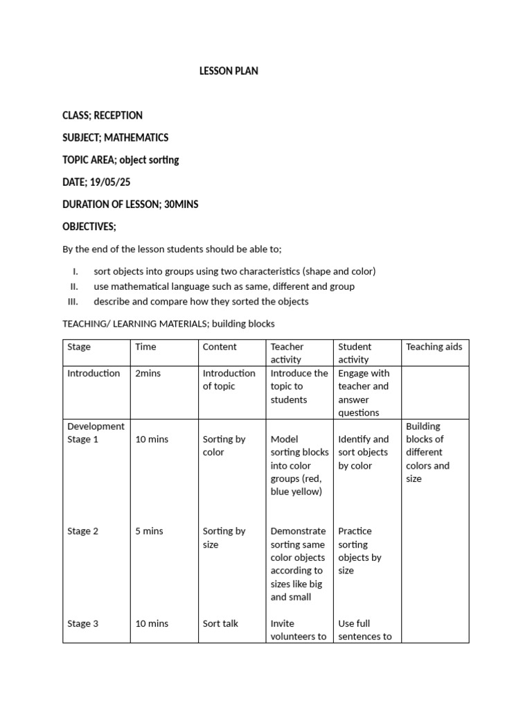 LESSON PLAN Mathematics Monday | PDF