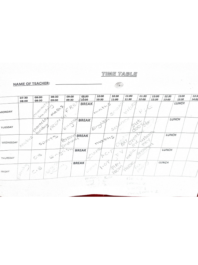 Timetable Reception Class | PDF