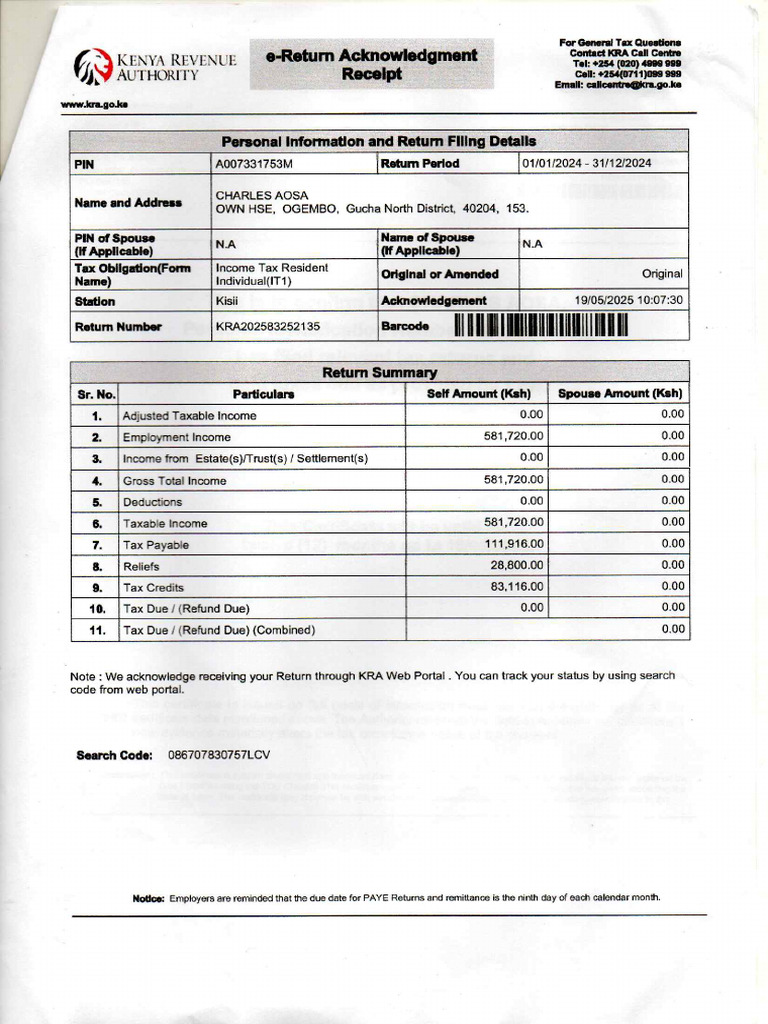 Ereturn Acknowlegement Receipt - 121332 | PDF