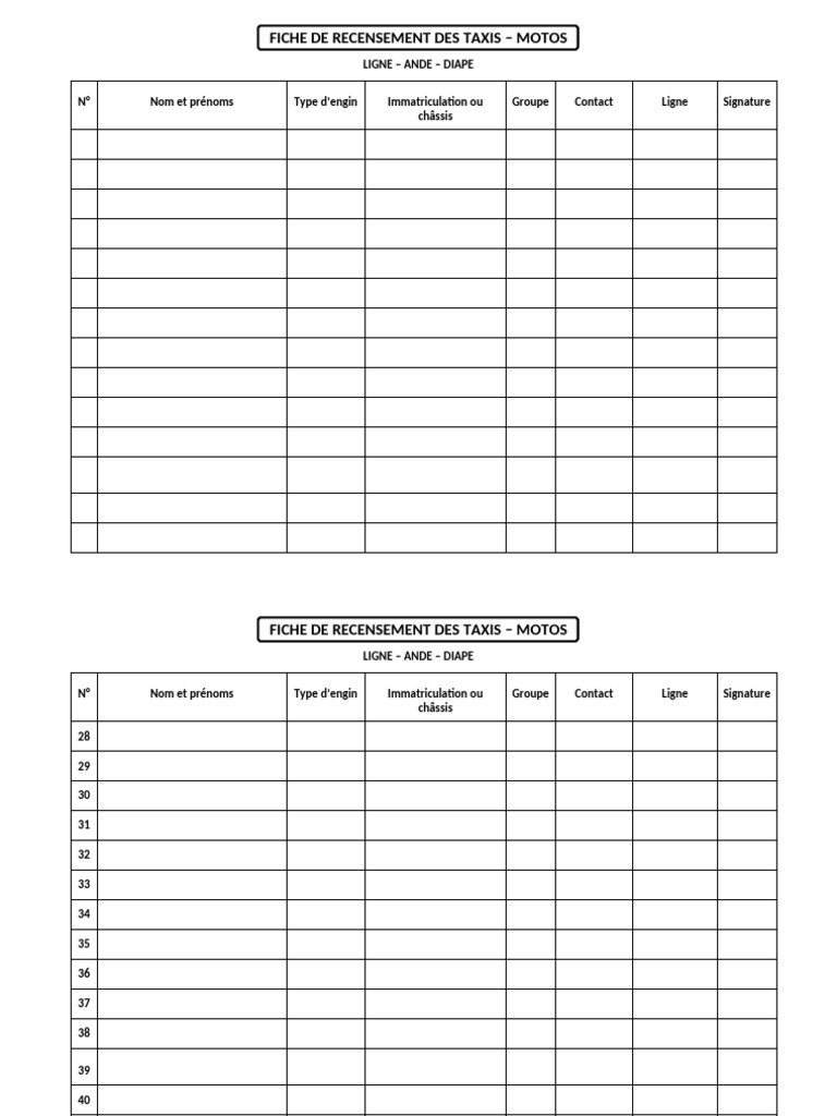 Fiche de Recensement Des Taxis | PDF